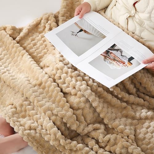 Puncuntex Beige Throw Blanket 60"×80" inches Fuzzy 3D Jacquard Decorative