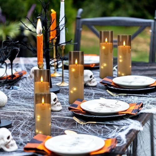 YOROXRG 24 Pack Halloween Decoration Flickering Flameless Candles, Battery Operated LED Candles for New Year, Home Decor, Parties, Wedding,Christmas(D2.2 x H 5" 6" 7") Grey