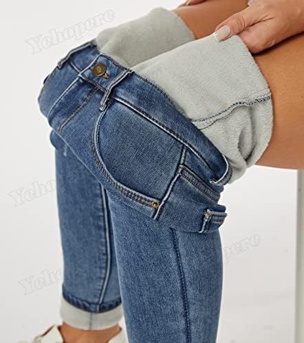 Yehopere Women's Winter Fleece Lined Jeans Slim Fit Warm Skinny High Waist Denim Jean