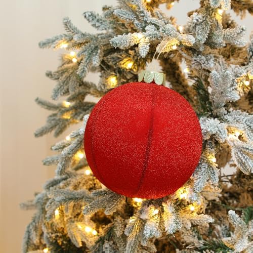 Jetec 6 Pcs 10 Inch Christmas Ball Ornaments, Red Silver Cap Inflatable