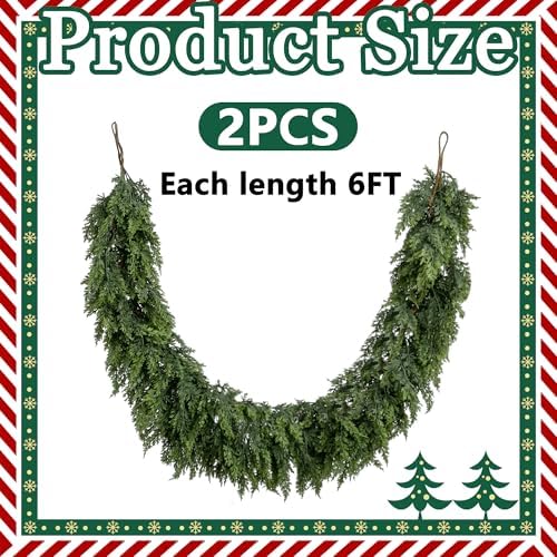 2 Pcs Christmas Norfolk Pine Garlands, 6Ft 2 Color Artificial Cedar Garland