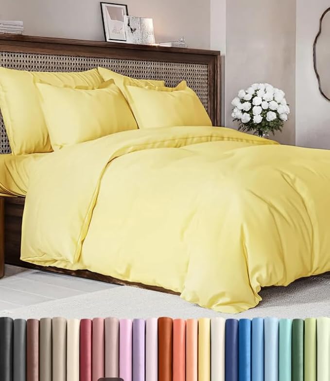 Duvet Cover King Size Set - Extra Soft King Duvet Cover 104" x 90" with 2 Pillow Shams for Women, Men, Kids & Teens - Hotel Luxury, Easy-Care w/ Zipper Closures & Ties - Comfy and Breathable (Yellow)