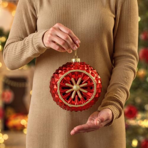 SHareconn 4ct 6 Inch Large Christmas Tree Balls Ornaments, 150mm, Red&Gold