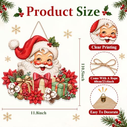 Christmas Decorations Vintage Santa Hanging Wood Sign for Front Door Decor