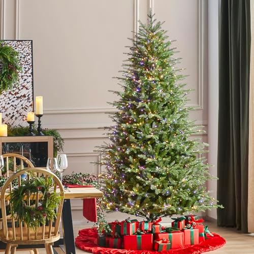 Glitzhome 7.5ft Prelit Artificial Christmas Tree, Green Full Christmas Tree Majestic Evergreen Fir with 1800 Warm White/Multi-Color Chasing and Twinkling Lights, 9 Function w/Foot Pedal&Remote