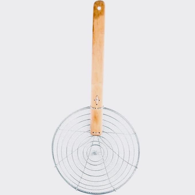 12-Inch Galvanized Steel Spider Strainer – Fine Mesh Skimmer with Natural Bamboo Handle for Cooking & Frying Ideal for Home & Professional Kitchens