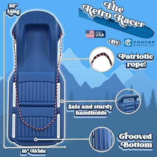 The Original Retro Racer Snow Sled by Confer Plastics, Durable Design for All Ages, Made in USA. Available in Single or 2 Pack