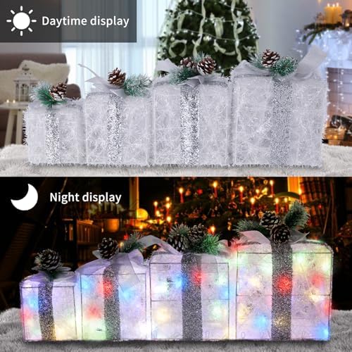 Set of 4 Christmas Lighted Gift Boxes, Multicolor Holiday Decor