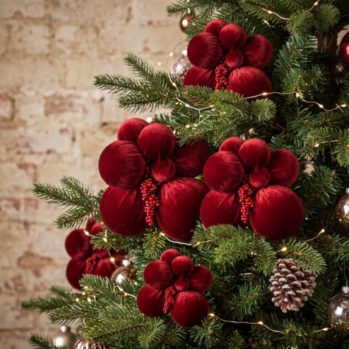 4 Set Large Burgundy Velvet Christmas Ball Clusters Christmas Ball Ornament