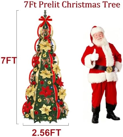 7 Ft Pop up Christmas Tree,Pre-Lit Christmas Trees with Lights 250 LED Collapsible Christmas Tree Plug-in Timer with Remote, 8 Lighting Modes for Outdoor Indoor Party Christmas Decor