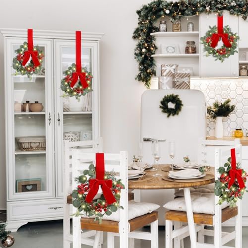 Syhood 2 Pcs 9 Inch Lighted Mini Christmas Eucalyptus Wreaths