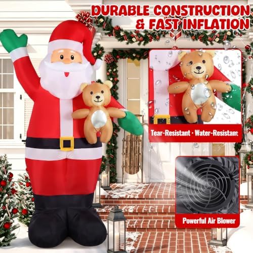 8.5FT Christmas Inflatable Santa Hold Bear, Blow Up Christmas Outdoor Decoration Built in LED Lights, Holiday Xmas Inflatables for Yard Garden Lawn Outhouse Party Decorations