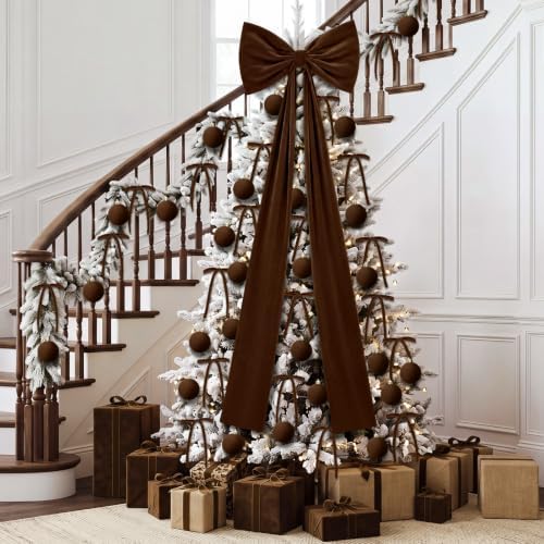 49 Pcs Chocolate Brown Christmas Tree Decoration Set with Velvet Bow Ball