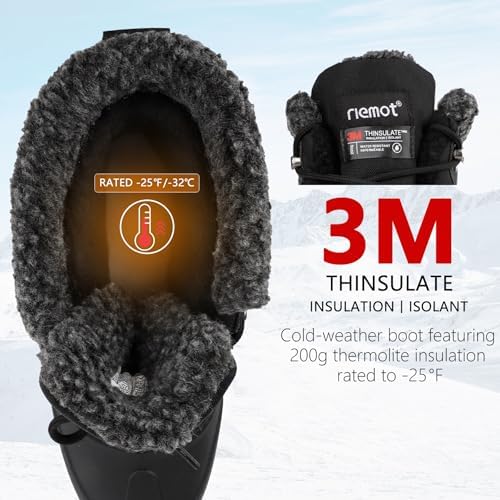 riemot Women's Men's Winter Ankle Boots Waterproof Outdoor Snow Boot Warm Fur Lined Comfortable Non-slip Lace-up Booties for Walking Hiking Trekking Camping Skiing US5-14
