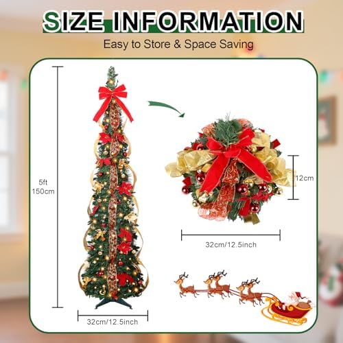 Alupssuc 5ft Pop Up Christmas Tree with Timer Lights, Remote, Dual Lights