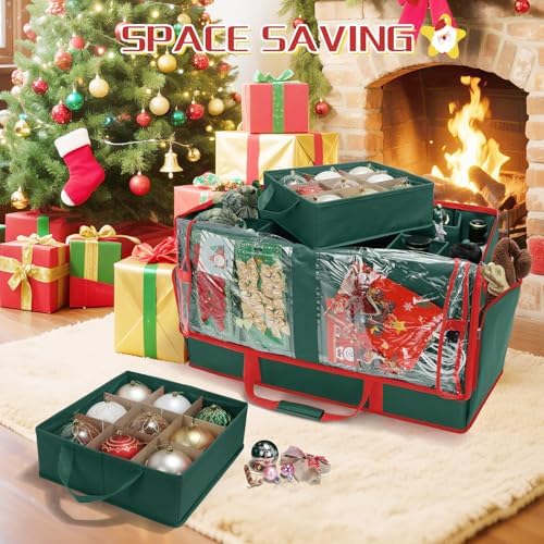 2-in-1 Christmas Ornament Storage Box Keeps 64-3"/36-4" Holiday Ornaments