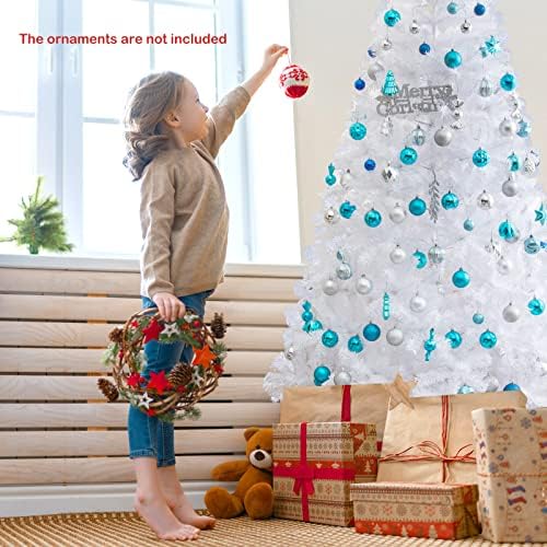 8Ft Artificial White Christmas Tree, Pine Tree with Solid Metal Legs & Pine Needles, Ideal for Indoor & Outdoor Home, Office, Holiday Decoration
