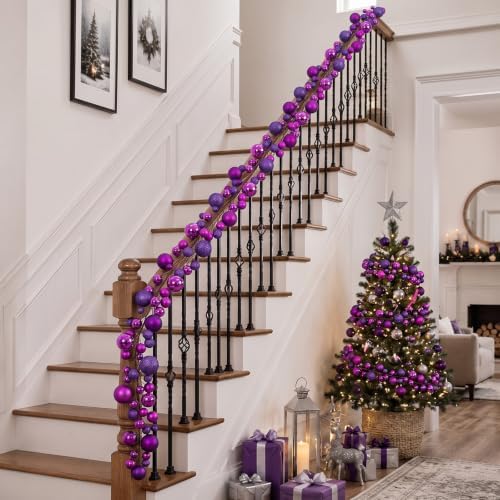 2 Pcs 6 ft Christmas Ball Ornament Garland, Dark Purple