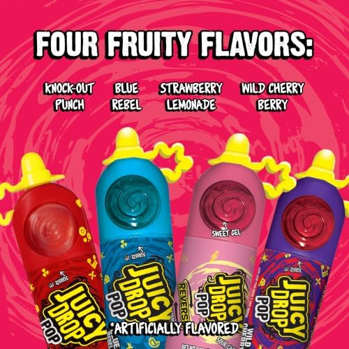Juicy Drop Sour Candy Lollipops 9 Ct Sweet Lollipops with Sour Gel