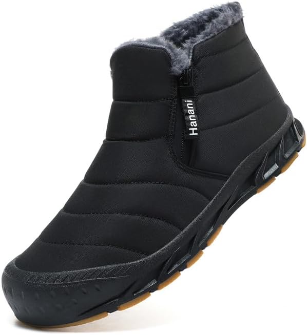 Hanani Mens Snow Boots Waterproof Winter Boots for Men Fur Lined Warm Ankle Boots Zipper Closure Slip on Outdoor Boot Comfortable Walking Shoes