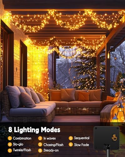 2 Pack 240 LED 20FT Total 40FT 480LED Solar Fairy Lights Outdoor Waterproof