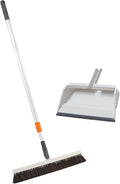 Superio 18" Horse Hair Upright Broom and 16" Dustpan with Comb – Narrow Thin Dust Broom for Dog Hair – Telescopic Handle – Floor Cleaning Set for Hardwood & Tile – Gray/White