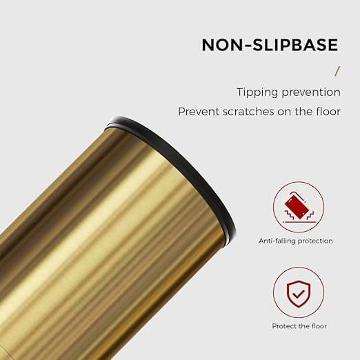 9L/2.4Gal Gold Trash Can,Brass Bathroom Garbae Can with Flipping Lid,Small Brass Garbage Can for Office, Laundry Room,Bedroom,Hotel