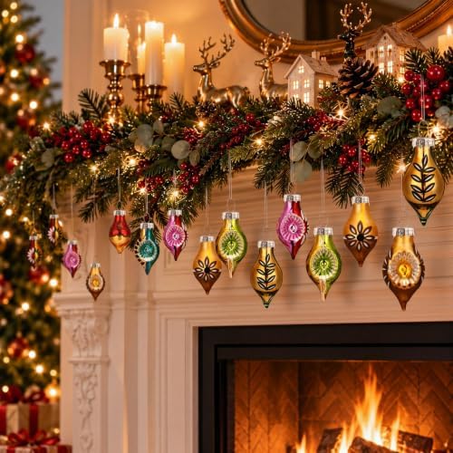 Havawish 24 Pcs Vintage Glass Christmas Ornament, Mini Reflector Decor