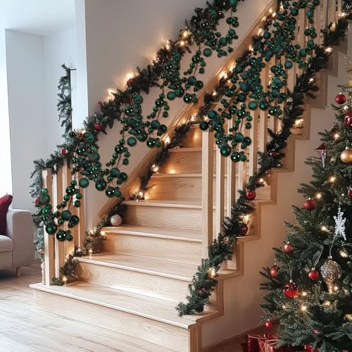 2 Pcs 6 ft Christmas Ball Ornament Garland, Dark Green