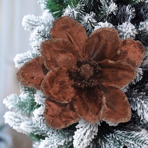 Thiccywoov 8 Pcs Large 12" Christmas Magnolia Flowers, Brown