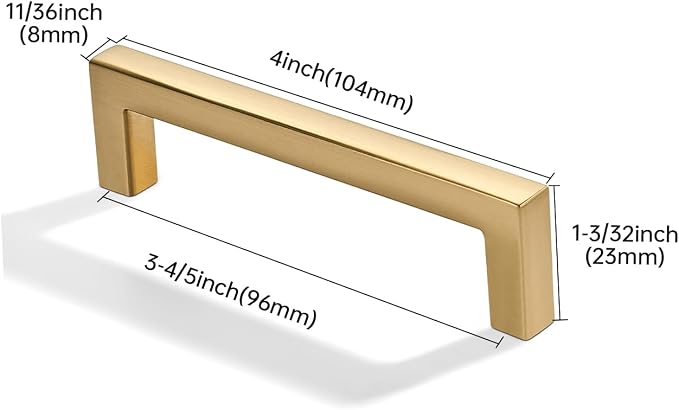 khtumeware 2 Pack 3-3/4 inch(96mm) Hole Center Champagne Bronze Cabinet Pulls Solid Heavy-Duty Square Champagne Brass Cabinet Handles Drawer Pulls Kitchen Cabinet Hardware Kitchen Handle