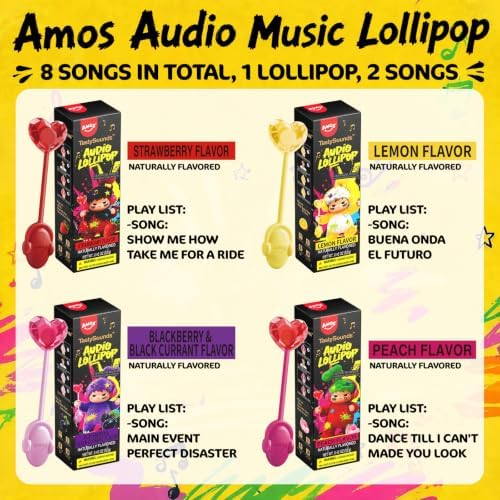 AMOS TastySounds Bone Conduction Audio Lollipop, 4‑Pack Halloween Themed Candy Set, Innovative Sound‑Playing Confection for Holiday Occasions