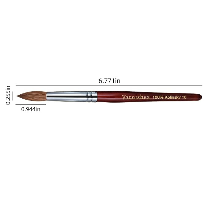 100% Pure Kolinsky Acrylic Nail Brush Solid Wood Handle Professional Manicure Brushes for Powder Nail Acrylic Application - Salon & DIY Nail Art Essentials - Size 16, 1.0 Count