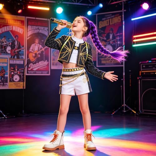 Golden Pop Performer Costume Kids Girls Halloween Costumes with Accessories