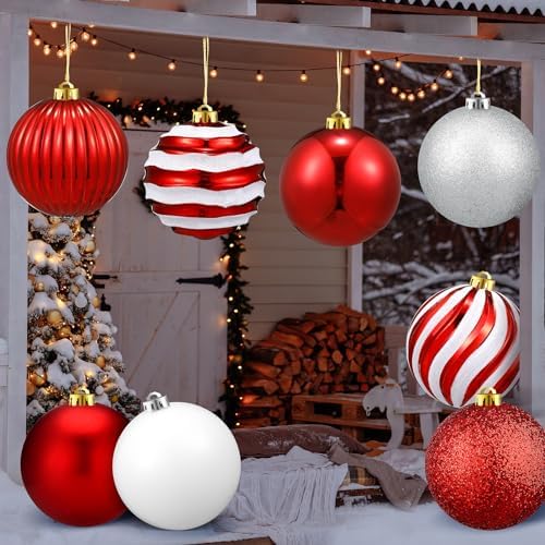 Deekin 8 Pack Large Christmas Ornaments Balls, 6 Inch Jumbo Glitter, Vivid