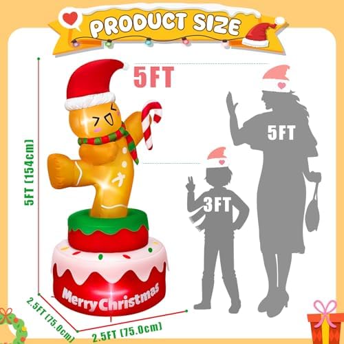 OurWarm 5FT Christmas Inflatables Gingerbread Outdoor Christmas Decorations