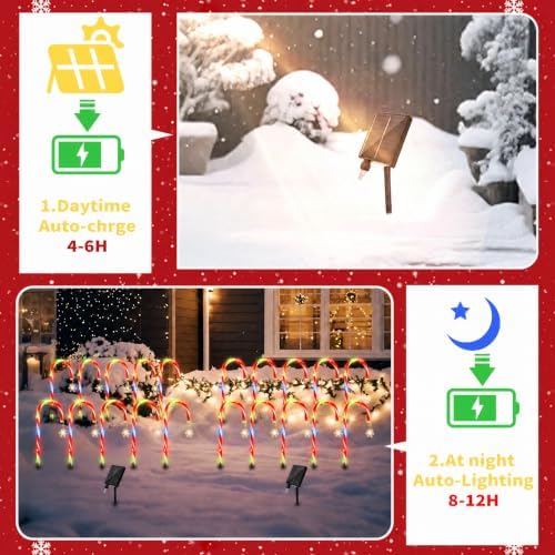 20 Pack Solar Candy Cane Pathway Lights, Multicolor Christmas Yard Decor