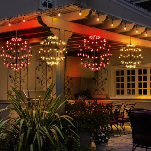 Christmas Decorations,LED Light Balls Outdoor,2 Pack,Warm White&Red