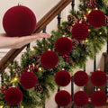 Hollowfly 6 pcs 4 Inch Burgundy Red Large Velvet Christmas Balls Ornaments
