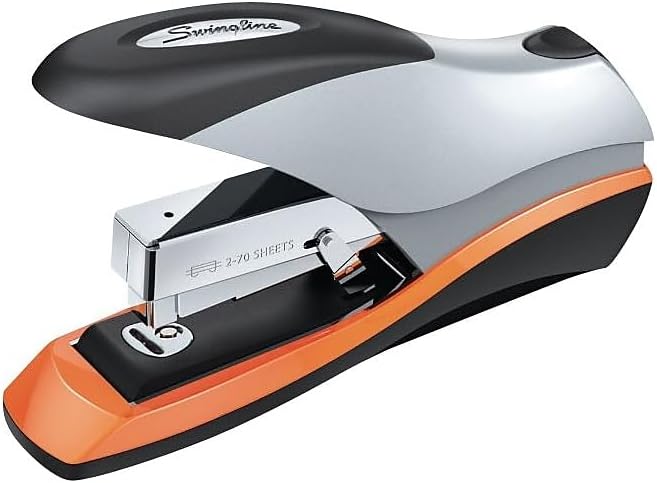 Swingline Stapler, 70 Sheet Capacity, Optima 70, Jam Free, Reduced Effort, Soft Grip, Metal, Silver/Black/Orange (87875)
