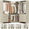 Aheaplus Closet System with 6 Drawers, 4 Hanging Rods & Corner Tower, Corner Closet System with Hanging, 86.8" L-Shaped Walk-In Wardrobe Organizer, 2000+ lbs Capacity, Set of 3, White Oak