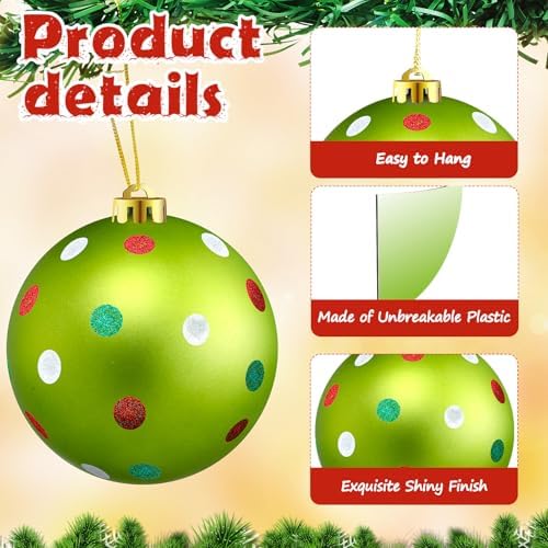 Deekin 8 Pack 6 Inch Large Christmas Ball Ornaments, Red Green Polka Dot