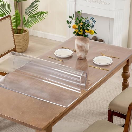 24 x 40 Inch Clear Table Cover Protector, 2mm Thick Clear Table Protector for Dining Room Table, Plastic Table Cover, Waterproof Table Pad for Kitchen, Office