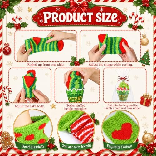 Newcotte 24 Set Christmas Cupcake Socks Xmas Stocking Gifts for Women Men