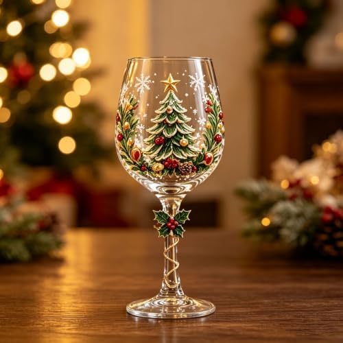 Christmas 3D Wine Glass Collection Gift Box Set, 3D Christmas Wine Glasses,Raised Holiday Goblet with Snowflake Decor,Festive Glassware,Holiday Party Decor,Wines & Cocktails,Table Decor (1pcs D)