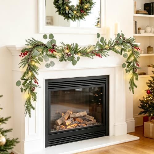 DR.DUDU 6FT Christmas Garland with Lights Mantel Decorations