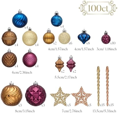 Valery Madelyn 100ct Christmas Tree Decorations Variety Ball Ornaments Set