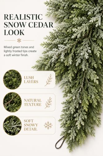 9 FT Christmas Cedar Garland, Real Touch Artificial Greenery, Mantel Decor