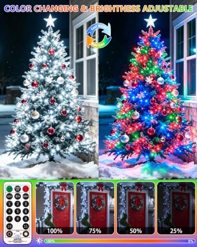 2 Pack 200LED Christmas Lights Indoor Outdoor Cool White to Multicolor
