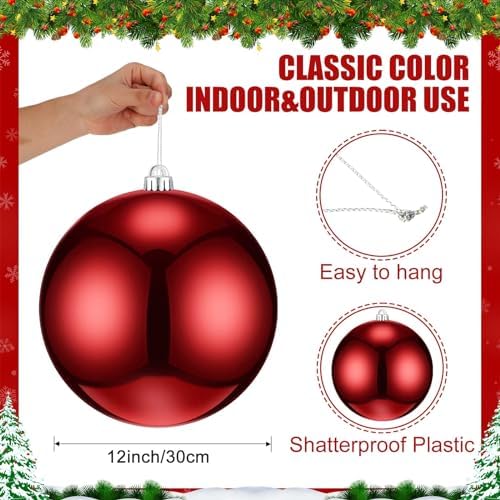 Zubebe 2 Pcs 12 Inch Extra Large Outdoor Red Christmas Balls Ornaments Oversized Jumbo Christmas Ornaments Shatterproof Xmas Tree Hanging Decorations for Outside Lawn Yard Outdoor Indoor Home